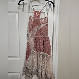 Gimmicks by BKE Lace Patchwork Dress in Pink and Cream